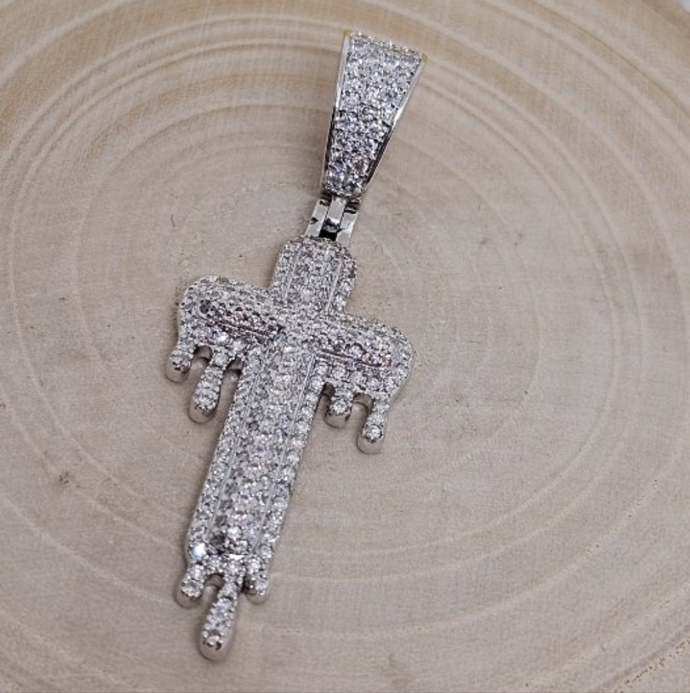 Moissanite Dripping Cross Charm